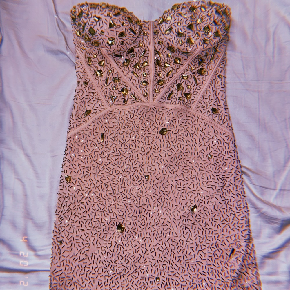 Blush Pink Silver Gem Strapless ARDEN B Dress
